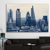 London Cityscape stretched canvas displayed in a room is a high quality print in our city skyline, travel prints and maps collection