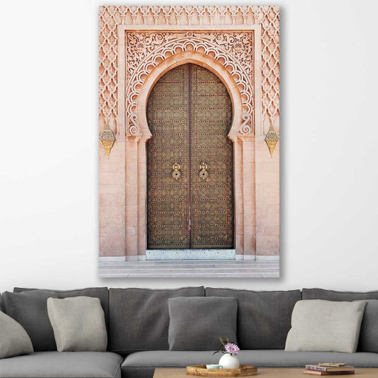 Majestic Door stretched canvas displayed in a room is a high quality print in our city skyline, travel prints and maps collection