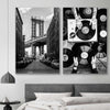 Manhattan Bridge Pair stretched canvas displayed in a room is a high quality print in our city skyline, travel prints and maps collection