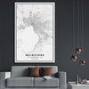 Melbourne City stretched canvas displayed in a room is a high quality print in our city skyline, travel prints and maps collection