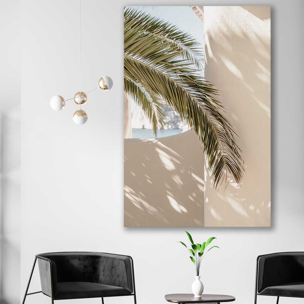 Moroccan Palm Shadow stretched canvas displayed in a room is a high quality print in our city skyline, travel prints and maps collection
