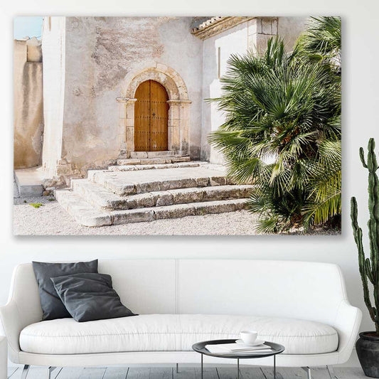 Moroccan Stone Arch stretched canvas displayed in a room is a high quality print in our city skyline, travel prints and maps collection
