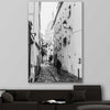 Paris Alley stretched canvas displayed in a room is a high quality print in our city skyline, travel prints and maps collection