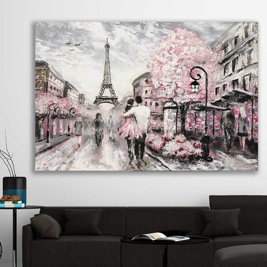 Paris Dreaming stretched canvas displayed in a room is a high quality print in our city skyline, travel prints and maps collection
