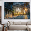 Paris Evening Light stretched canvas displayed in a room is a high quality print in our city skyline, travel prints and maps collection