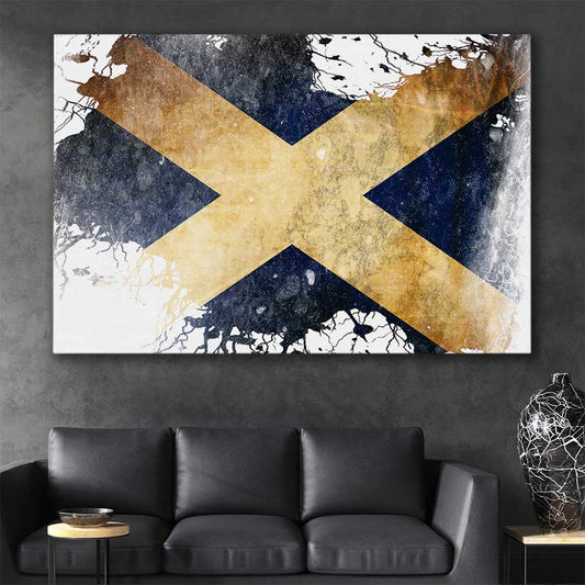 Scottish Flag stretched canvas displayed in a room is a high quality print in our city skyline, travel prints and maps collection