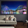Sydney Harbour Lights stretched canvas displayed in a room is a high quality print in our city skyline, travel prints and maps collection