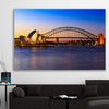 Sydney Harbour Sunset stretched canvas displayed in a room is a high quality print in our city skyline, travel prints and maps collection