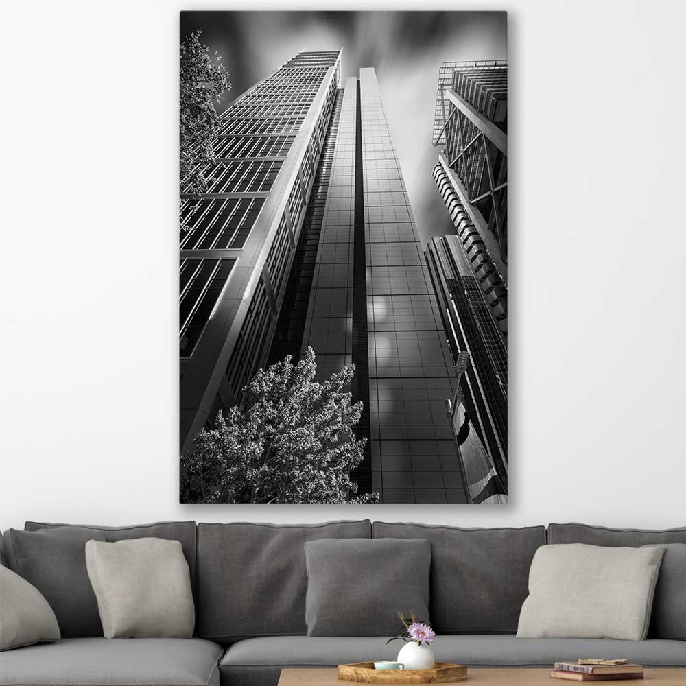 Sydney Skyscrapers stretched canvas displayed in a room is a high quality print in our city skyline, travel prints and maps collection