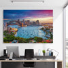 Sydney Sunset stretched canvas displayed in a room is a high quality print in our city skyline, travel prints and maps collection