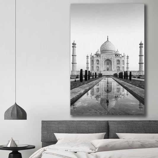 Taj Mahal stretched canvas displayed in a room is a high quality print in our city skyline, travel prints and maps collection