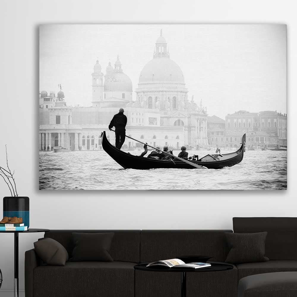 Venice Gondola Ride stretched canvas displayed in a room is a high quality print in our city skyline, travel prints and maps collection
