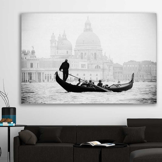 Venice Gondola Ride stretched canvas displayed in a room is a high quality print in our city skyline, travel prints and maps collection