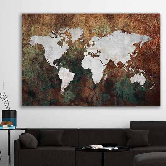 World Grunge stretched canvas displayed in a room is a high quality print in our city skyline, travel prints and maps collection