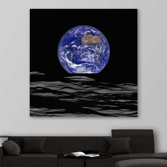 Space prints and wall art of The Earth on a stretched canvas displayed in a room