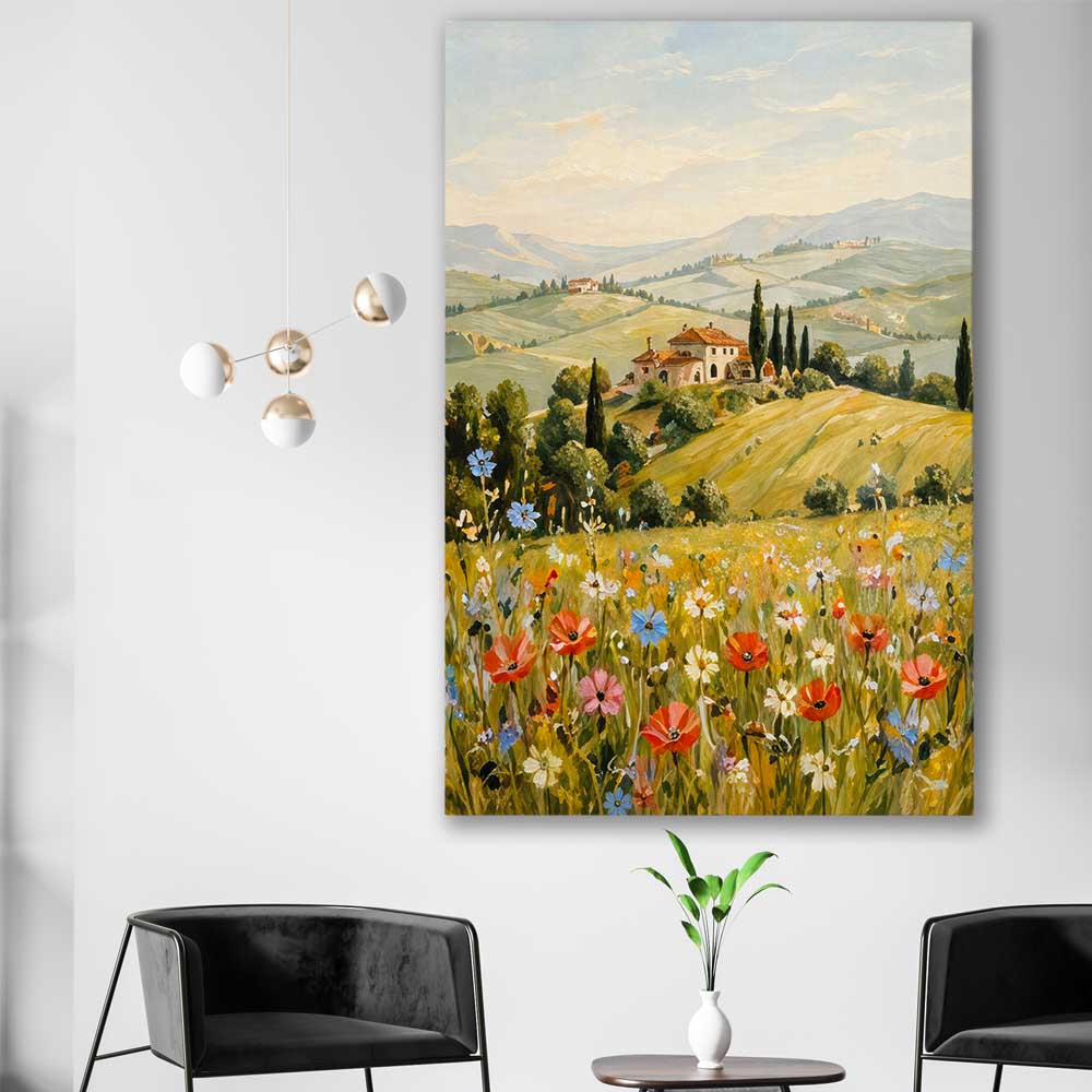 Golden Field Strokes stretched canvas displayed in a room is a high quality print in our city skyline, travel prints and maps collection