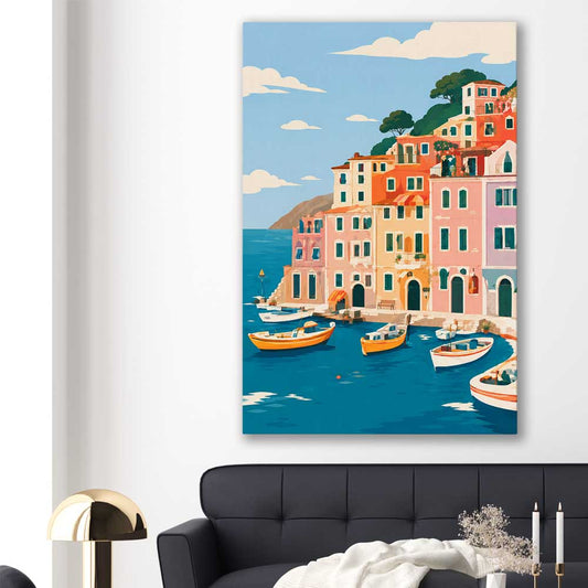 Harbour Days stretched canvas displayed in a room is a high quality print in our city skyline, travel prints and maps collection
