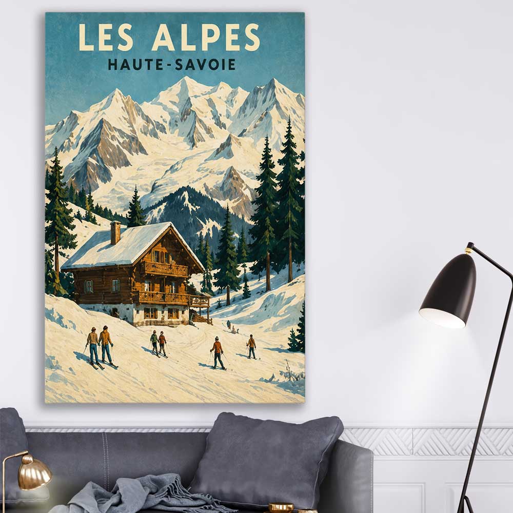 Les Alpes stretched canvas displayed in a room is a high quality print in our city skyline, travel prints and maps collection