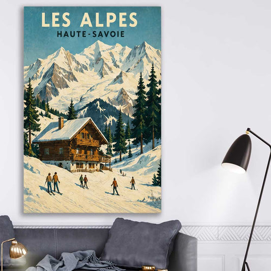 Les Alpes stretched canvas displayed in a room is a high quality print in our city skyline, travel prints and maps collection