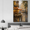 Rainy Paris Cafe stretched canvas displayed in a room is a high quality print in our city skyline, travel prints and maps collection