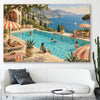 Riviera Poolside stretched canvas displayed in a room is a high quality print in our city skyline, travel prints and maps collection