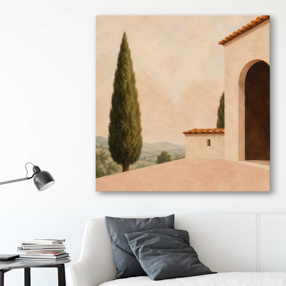 Tuscan Morning stretched canvas displayed in a room is a high quality print in our city skyline, travel prints and maps collection