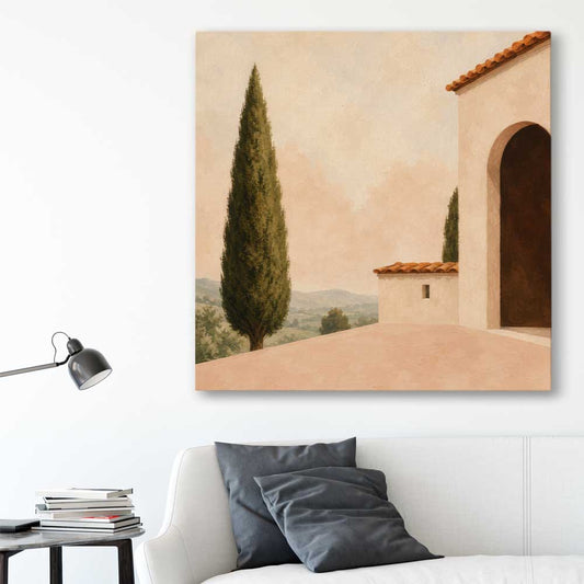Tuscan Morning stretched canvas displayed in a room is a high quality print in our city skyline, travel prints and maps collection