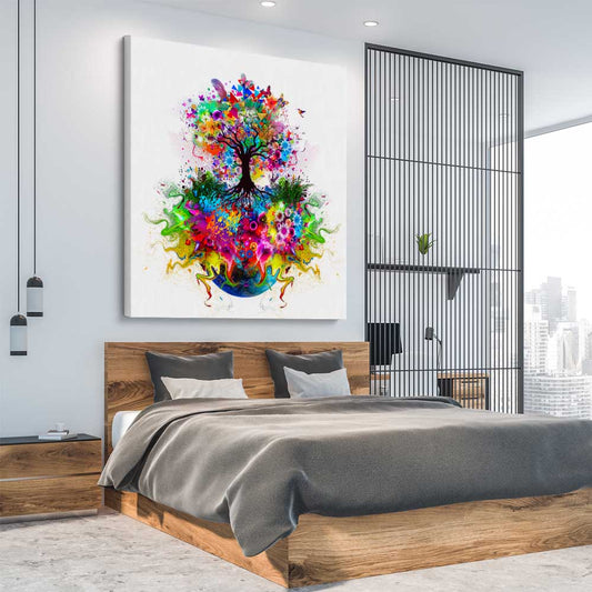 Tree of Life stretched canvas displayed from an angle in a room - part of our high quality canvas abstract wall art collection