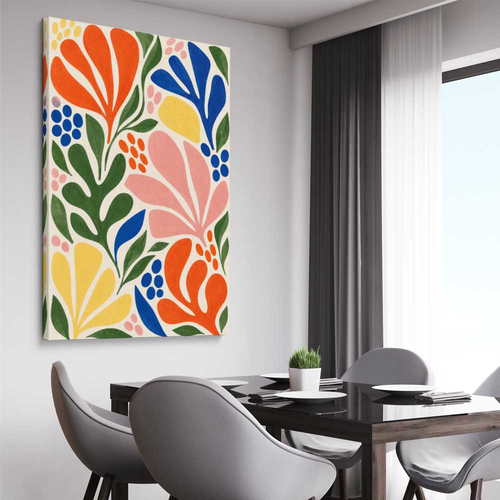 Chromatic Garden stretched canvas displayed from an angle in a room - part of our high quality canvas abstract wall art collection