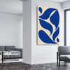 Cobalt Ribbon Reverie stretched canvas displayed from an angle in a room - part of our high quality canvas abstract wall art collection