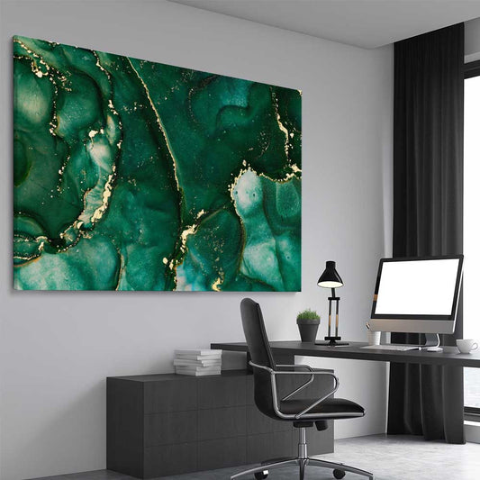 Deep Turquoise stretched canvas displayed from an angle in a room - part of our high quality canvas abstract wall art collection