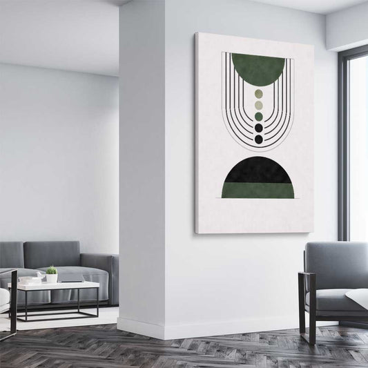 Emerald Balance stretched canvas displayed from an angle in a room - part of our high quality canvas abstract wall art collection