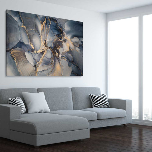 Fluid Swirls stretched canvas displayed from an angle in a room - part of our high quality canvas abstract wall art collection