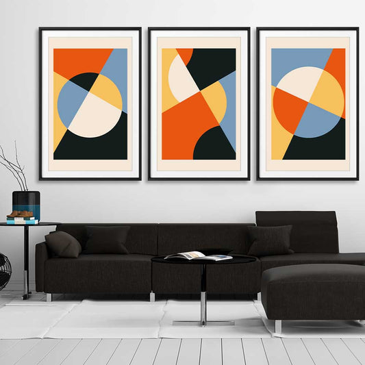 Geometry Burst Set stretched canvas displayed from an angle in a room - part of our high quality canvas abstract wall art collection