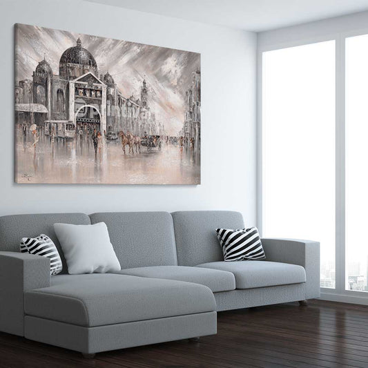 Iconic, Vintage Flinders stretched canvas displayed from an angle in a room - part of our high quality canvas abstract wall art collection