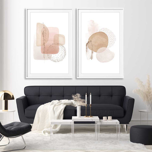 Light Geometric Pair stretched canvas displayed from an angle in a room - part of our high quality canvas abstract wall art collection