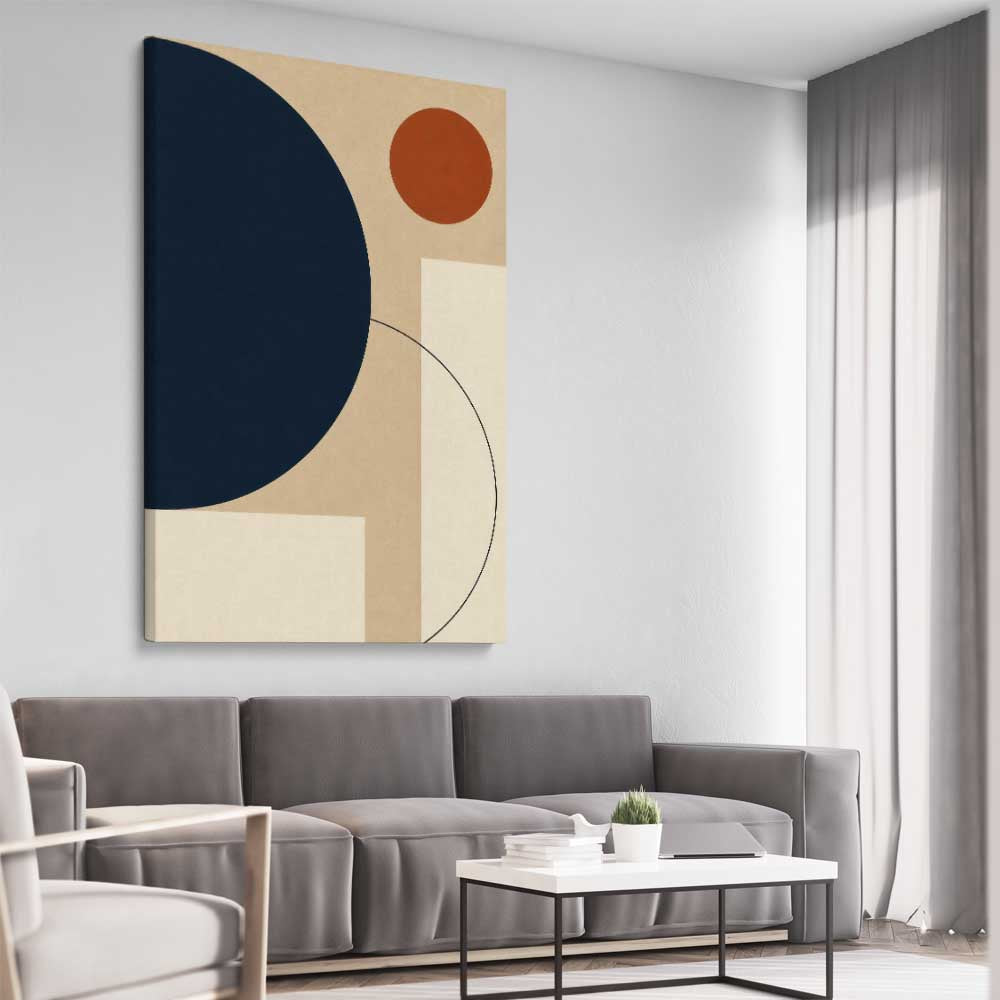 Midnight Sand Orbit stretched canvas displayed from an angle in a room - part of our high quality canvas abstract wall art collection