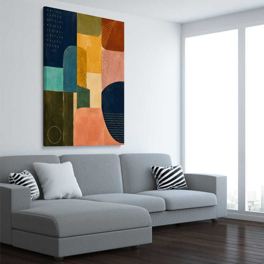 Modern Colours stretched canvas displayed from an angle in a room - part of our high quality canvas abstract wall art collection