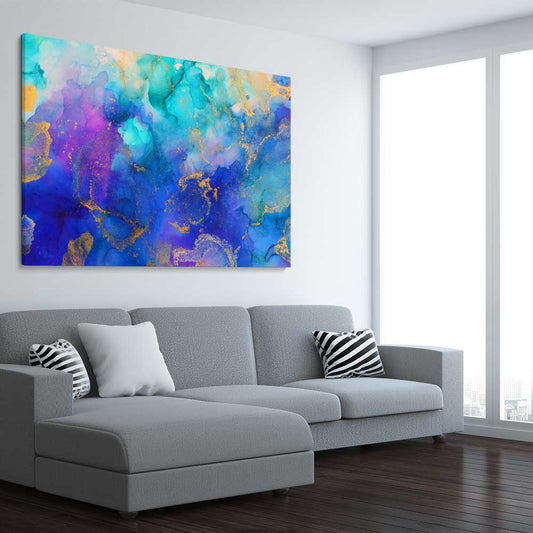 Purple Vibrancy stretched canvas displayed from an angle in a room - part of our high quality canvas abstract wall art collection