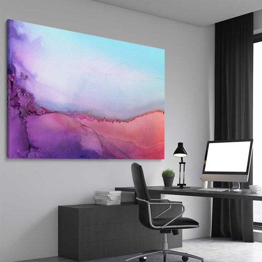 Sunset Orange stretched canvas displayed from an angle in a room - part of our high quality canvas abstract wall art collection