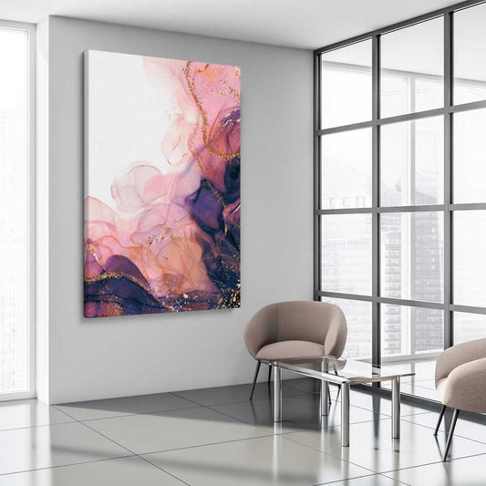Violet Haze stretched canvas displayed from an angle in a room - part of our high quality canvas abstract wall art collection