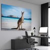 Animal wall art and canvas prints of Coastal Kangaroo Gaze on a stretched canvas displayed from an angle in a room