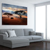 Animal wall art and canvas prints of Golden Savannah Journey on a stretched canvas displayed from an angle in a room