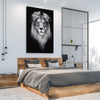Animal wall art and canvas prints of Lion Gaze on a stretched canvas displayed from an angle in a room