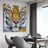 Animal wall art and canvas prints of Majestic Tiger Portrait on a stretched canvas displayed from an angle in a room