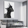Animal wall art and canvas prints of Midnight Horse on a stretched canvas displayed from an angle in a room
