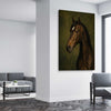 Animal wall art and canvas prints of Midnight Stallion on a stretched canvas displayed from an angle in a room