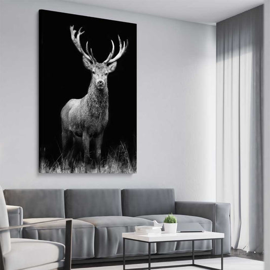 Animal wall art and canvas prints of Red Deer Gaze on a stretched canvas displayed from an angle in a room