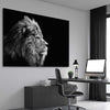 Animal wall art and canvas prints of Regal Lion Profile on a stretched canvas displayed from an angle in a room