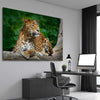 Animal wall art and canvas prints of Resting Leopard on a stretched canvas displayed from an angle in a room